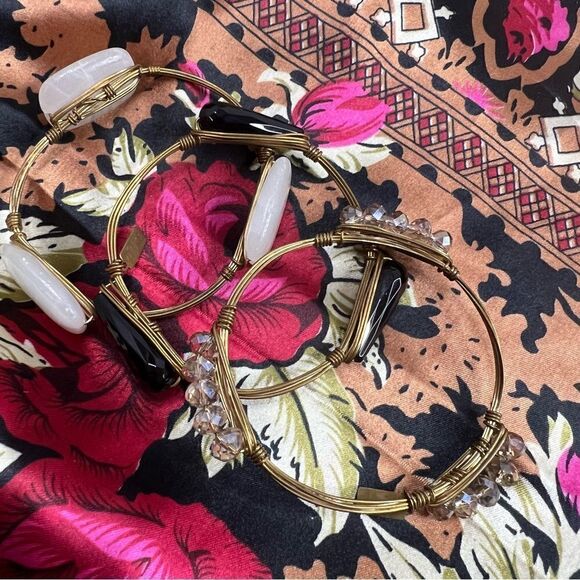 3 brass, polished stone and crystal bracelets by Three 16 - Picture 2 of 8